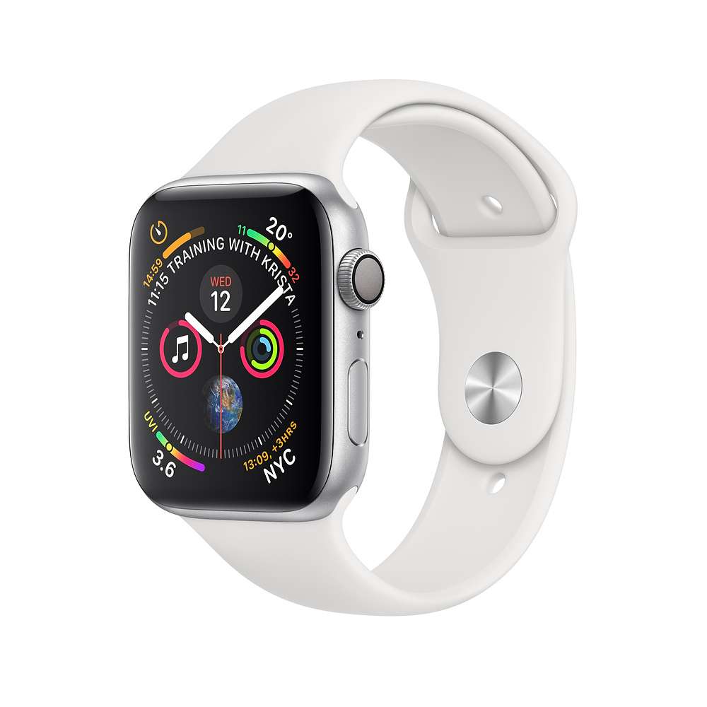 Apple Watch 4 (GPS + Cellular) Silver Aluminium Case with White Sport Band